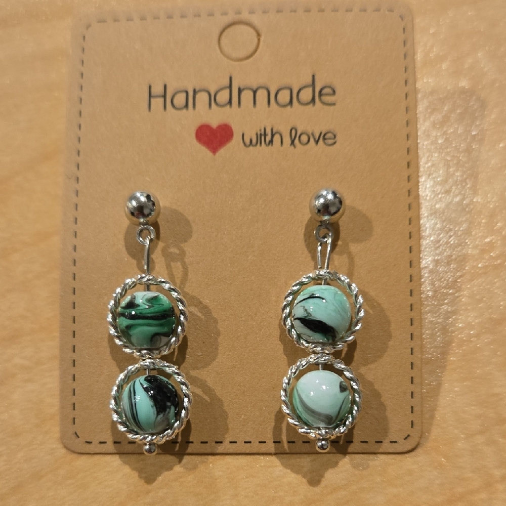 Handmade Green and Silver Earrings